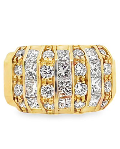 Vintage Multirow Diamond Ring with Princess Cut and Round Diamonds 2.05 Carats Total