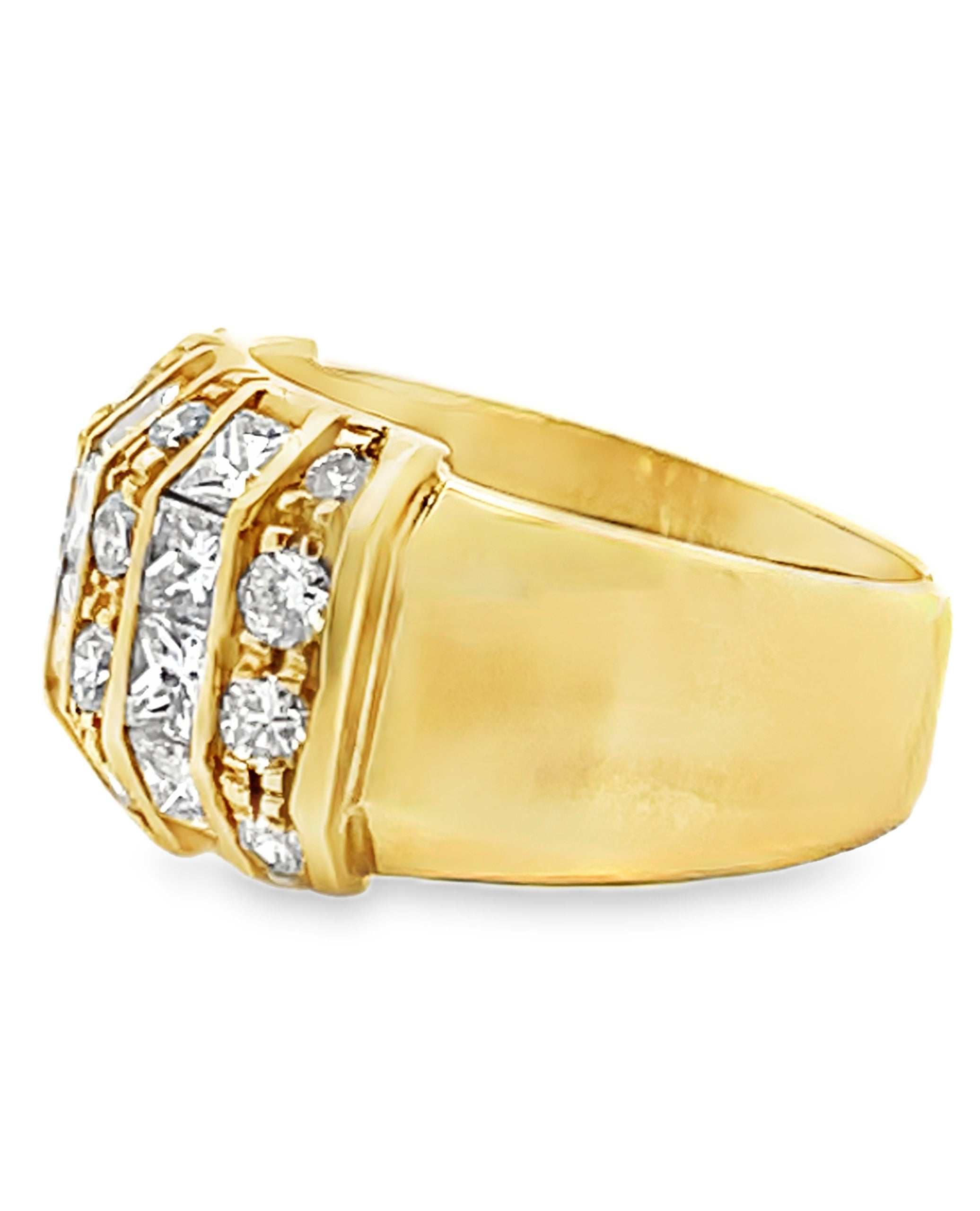 Vintage Multirow Diamond Ring with Princess Cut and Round Diamonds 2.05 Carats Total