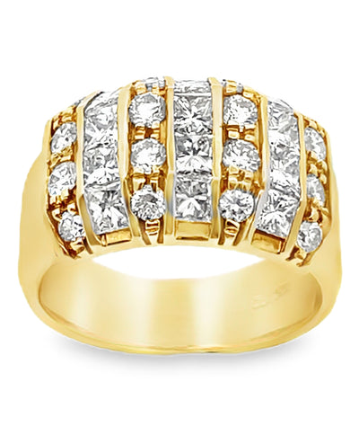 Vintage Multirow Diamond Ring with Princess Cut and Round Diamonds 2.05 Carats Total