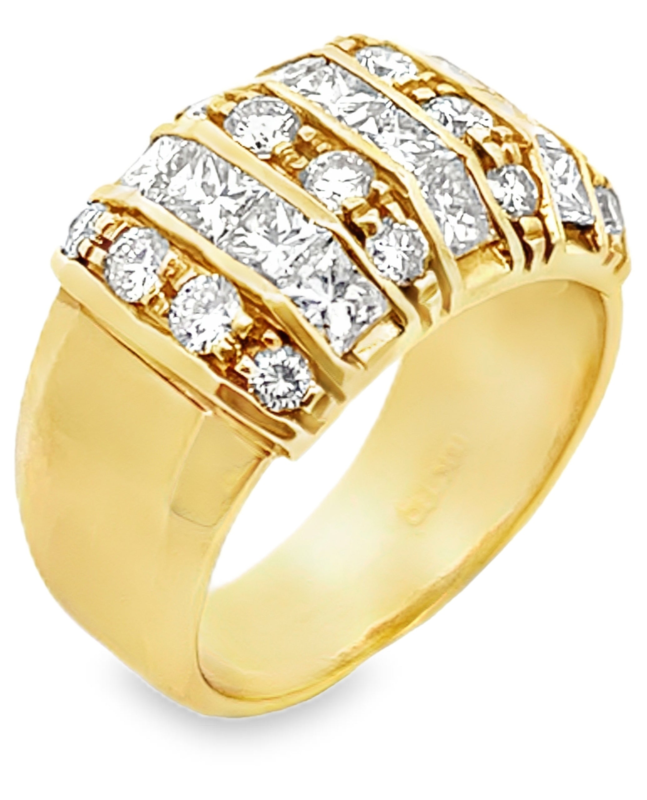 Vintage Multirow Diamond Ring with Princess Cut and Round Diamonds 2.05 Carats Total
