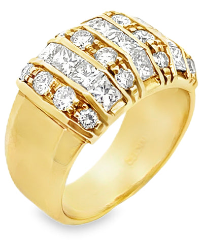 Vintage Multirow Diamond Ring with Princess Cut and Round Diamonds 2.05 Carats Total