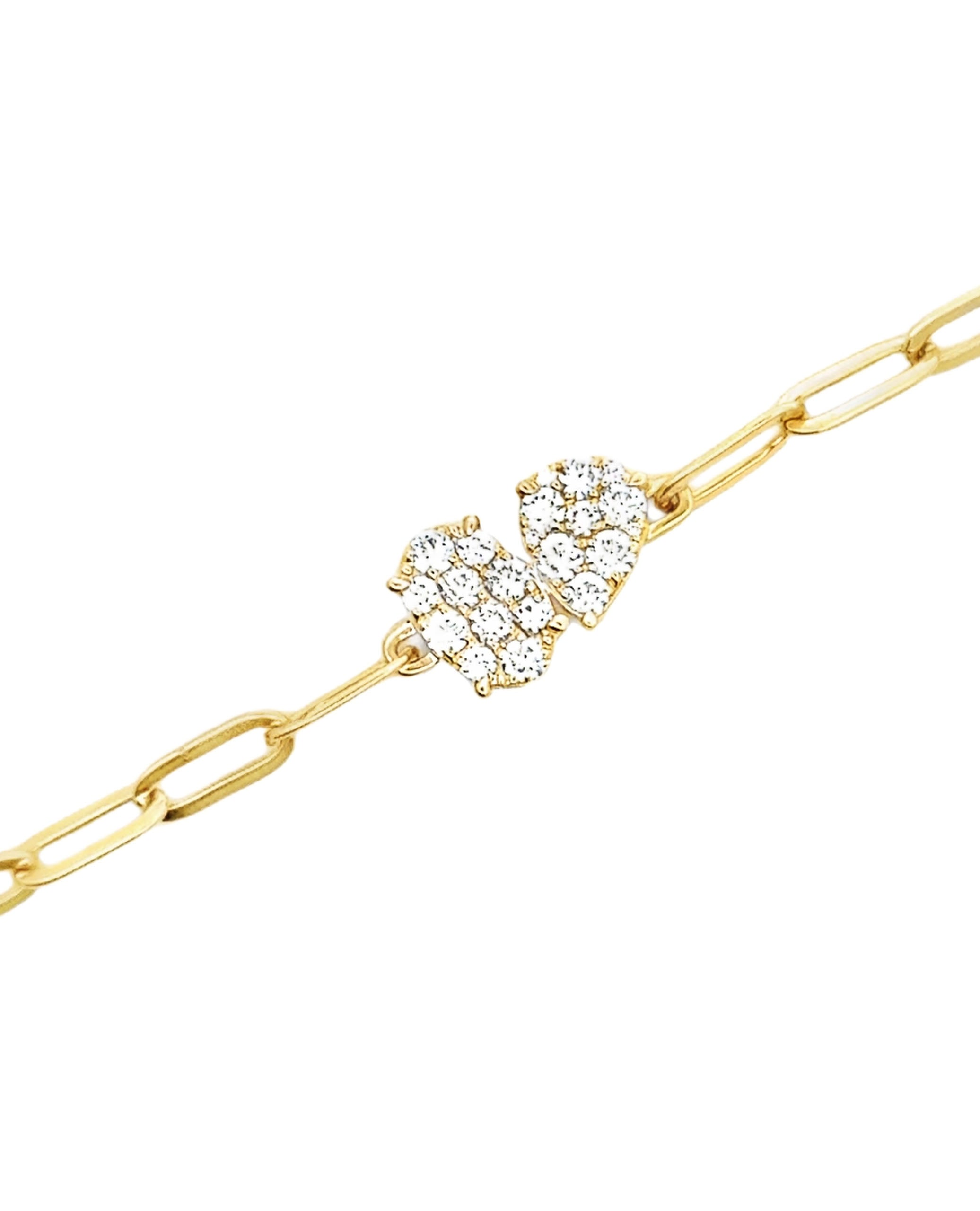 14K Yellow Gold Paperclip Bracelet with Diamonds