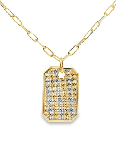 14K Yellow Gold Tag Pendant Necklace with Diamonds