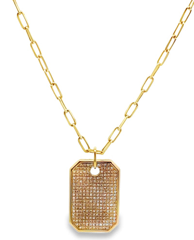 14K Yellow Gold Tag Pendant Necklace with Diamonds