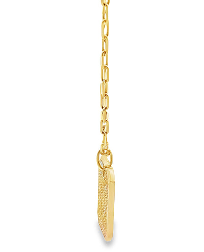 14K Yellow Gold Tag Pendant Necklace with Diamonds