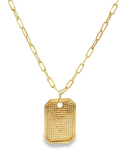 14K Yellow Gold Tag Pendant Necklace with Diamonds