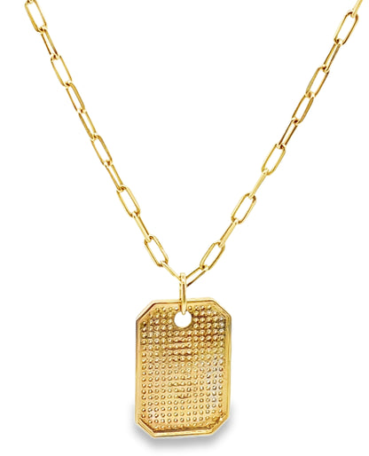 14K Yellow Gold Tag Pendant Necklace with Diamonds