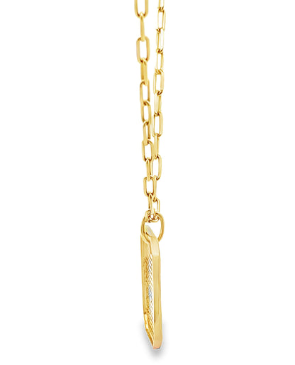 14K Yellow Gold Tag Pendant Necklace with Diamonds