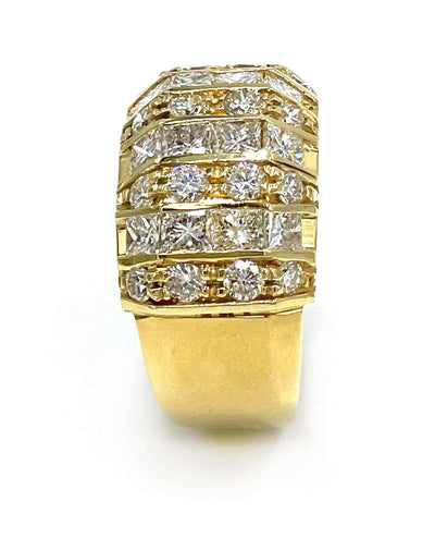 Vintage Multirow Diamond Ring with Princess Cut and Round Diamonds 2.05 Carats Total