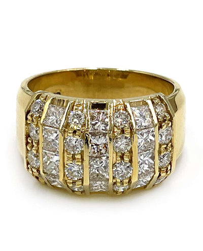 Vintage Multirow Diamond Ring with Princess Cut and Round Diamonds 2.05 Carats Total