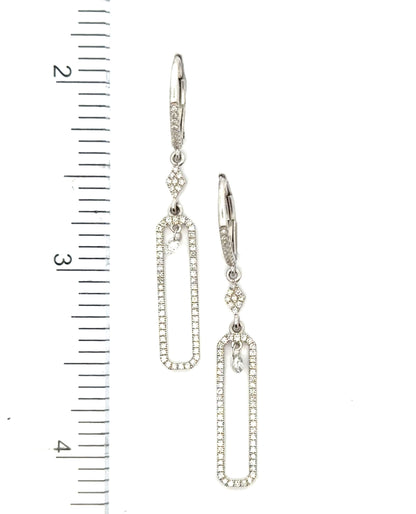 14K White Gold Dangle Paperclip Lever Back Earrings with Diamonds