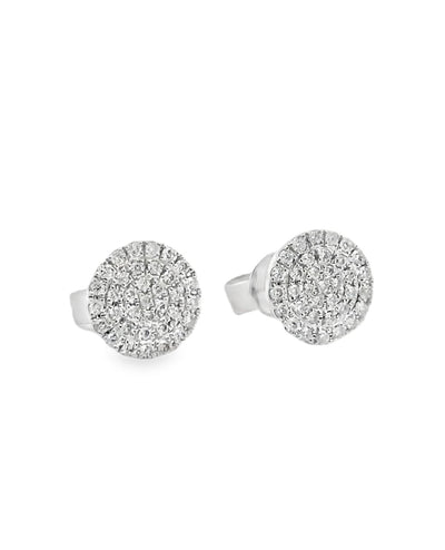 14K White Gold Pave Circle Stud Earrings with Pushbacks