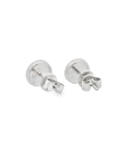 14K White Gold Pave Circle Stud Earrings with Pushbacks