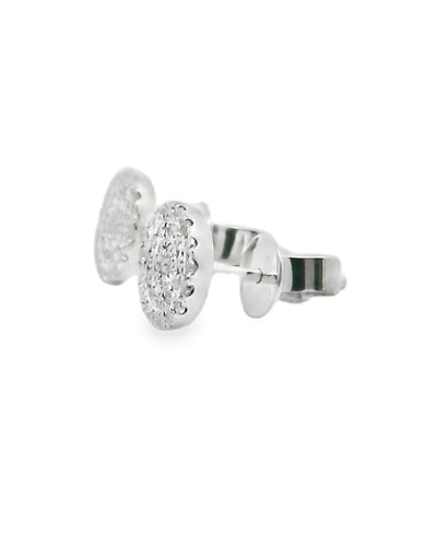 14K White Gold Pave Circle Stud Earrings with Pushbacks