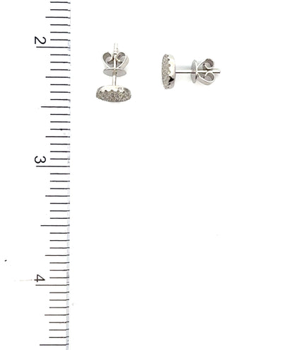 14K White Gold Pave Circle Stud Earrings with Pushbacks