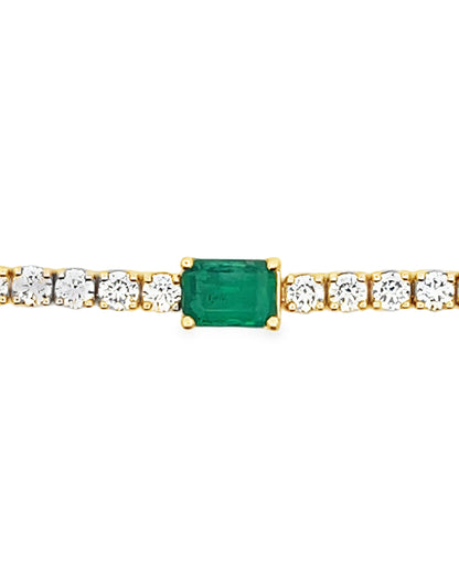14K Yellow Gold Bracelet with Emeralds & Diamonds