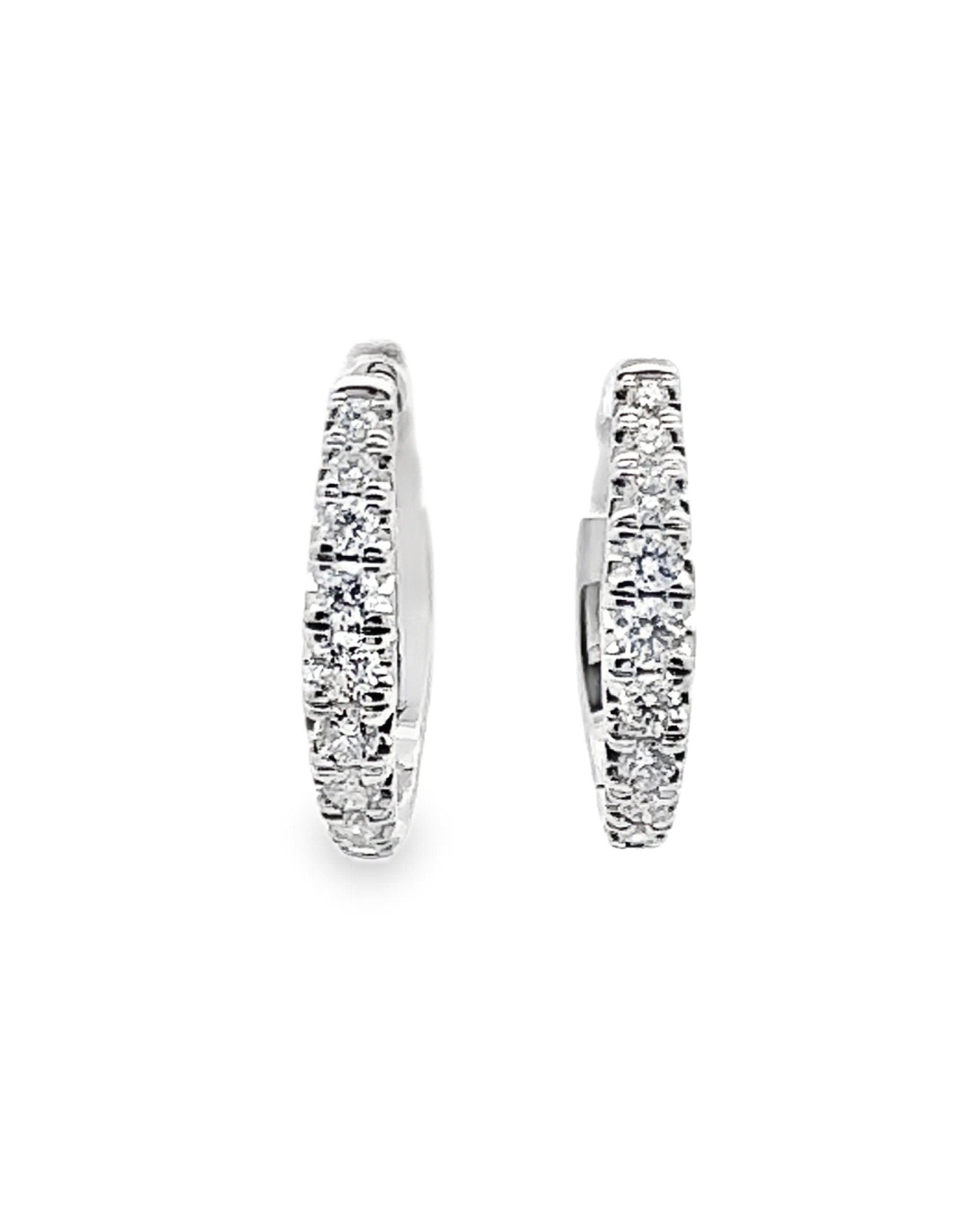 Allison Kaufman 14K White Gold Oval Hoop Earrings with Diamonds