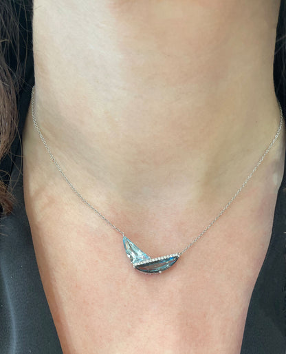 Allison Kaufman 14K White Gold Blue Topaz Asymmetric Necklace