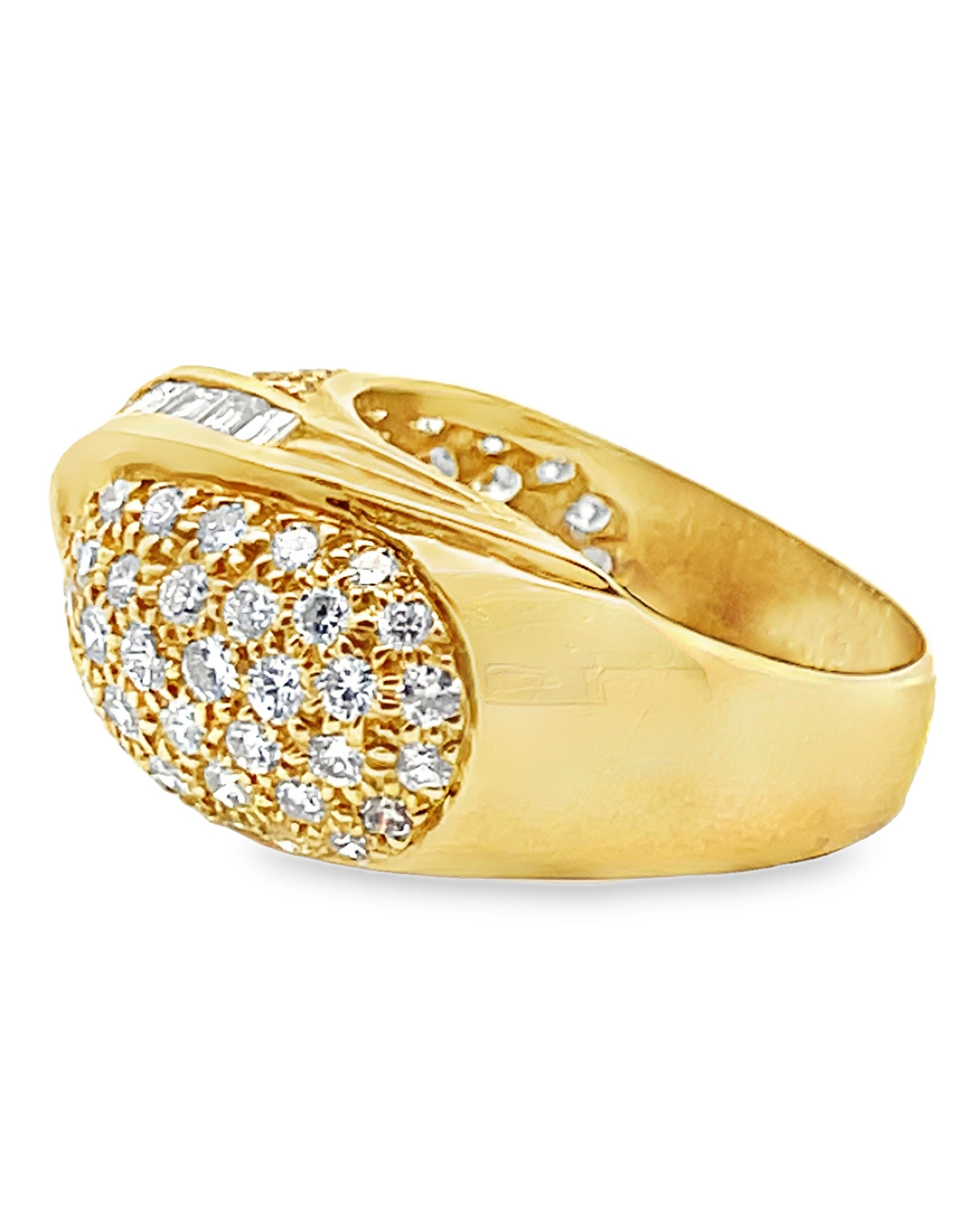 Vintage Dome Ring with Round and Baguette Diamonds 2.65 Carats in 18K Yellow Gold