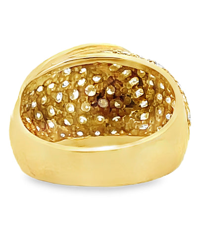 Vintage Dome Ring with Round and Baguette Diamonds 2.65 Carats in 18K Yellow Gold