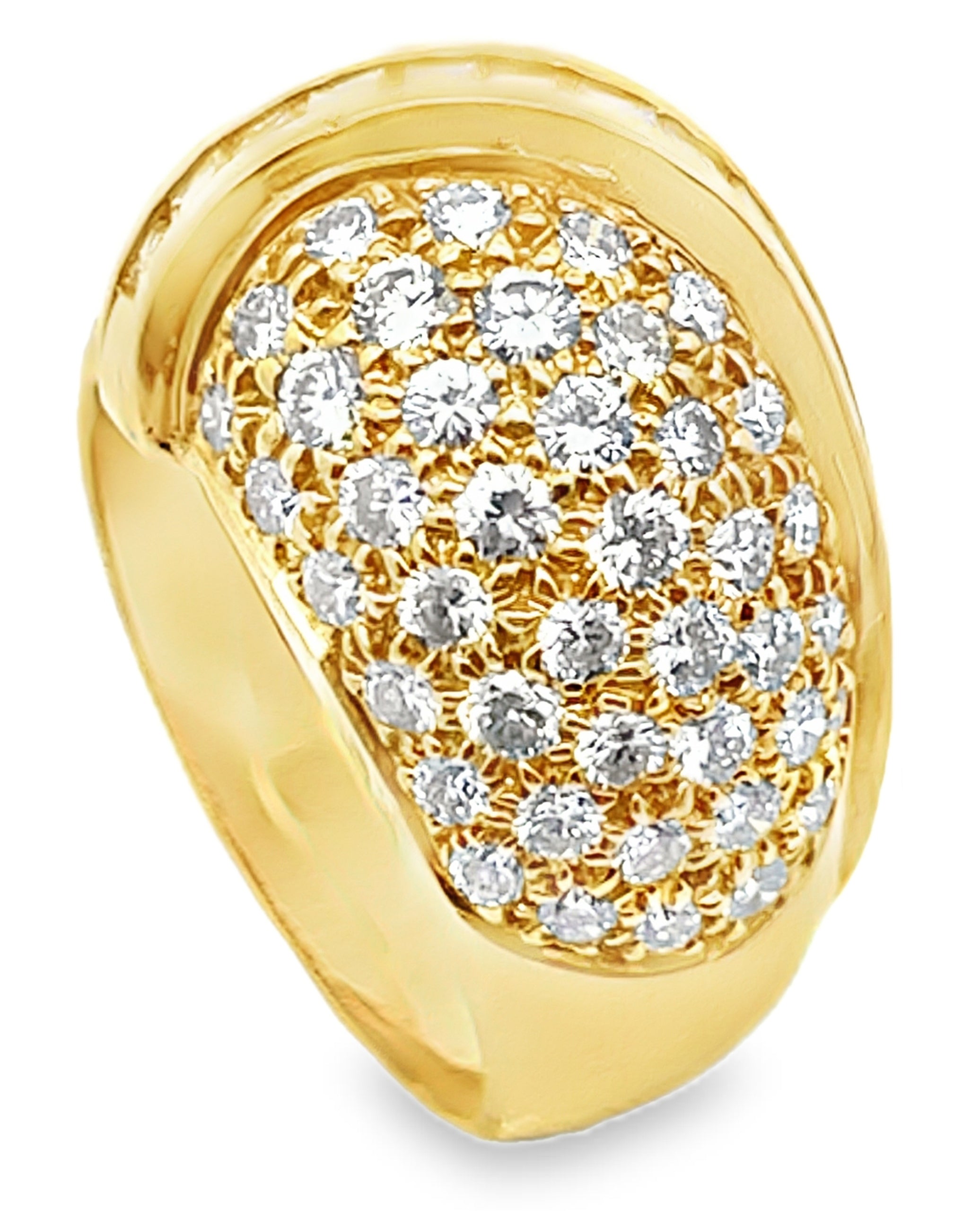 Vintage Dome Ring with Round and Baguette Diamonds 2.65 Carats in 18K Yellow Gold