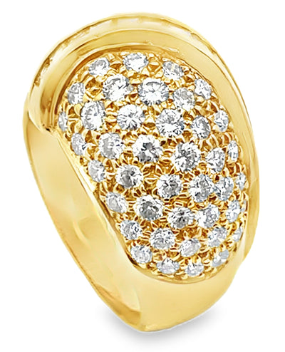 Vintage Dome Ring with Round and Baguette Diamonds 2.65 Carats in 18K Yellow Gold