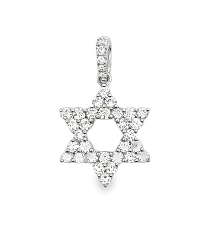 18K White Gold Star Of David 0.83 Carat Diamond Pendant