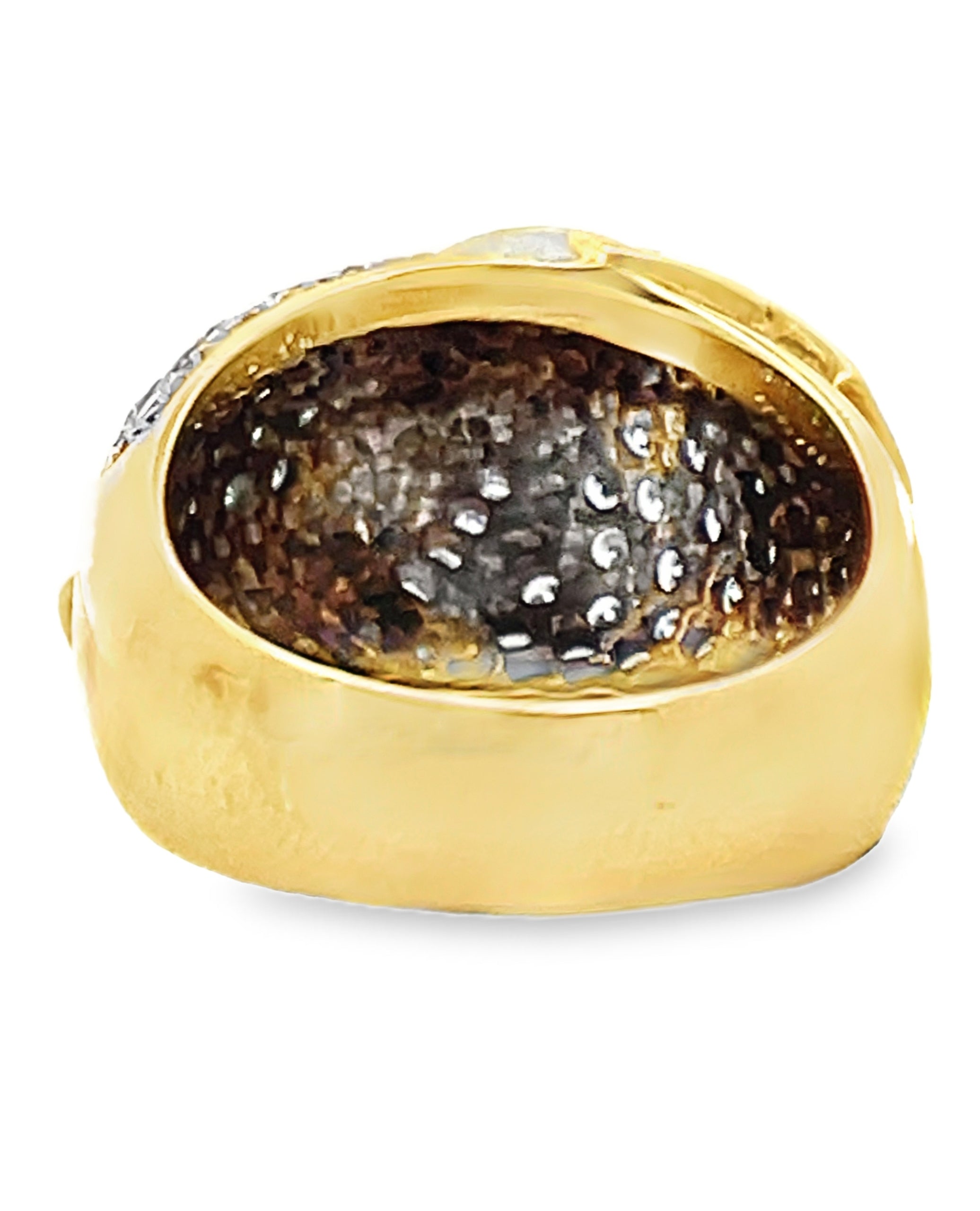 Vintage 2.15 Carat Round and Baguette Diamond Swirl Dome Ring in 18K Gold