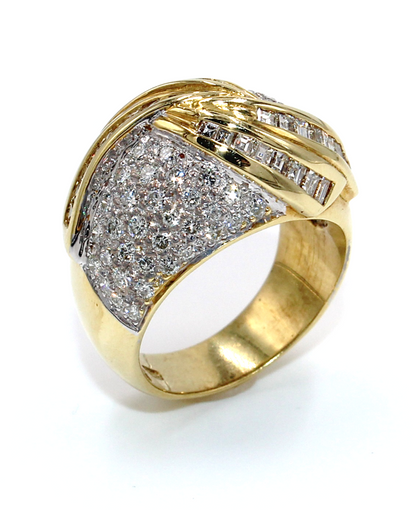 Vintage 2.15 Carat Diamond Swirl Dome Ring in 18K Gold