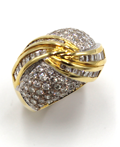 Vintage 2.15 Carat Diamond Swirl Dome Ring in 18K Gold