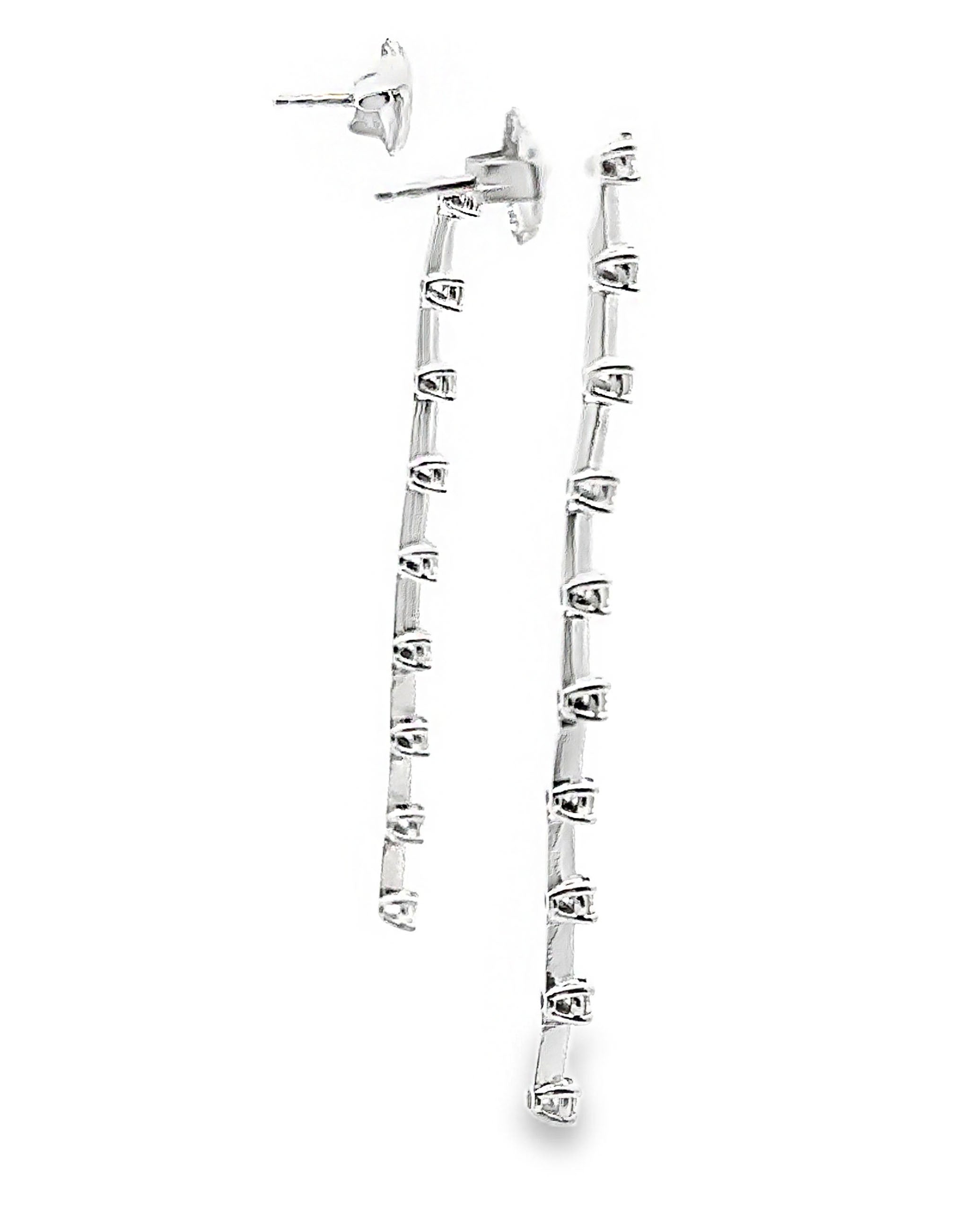 14K White Gold Diamond Linear Stilleto Earrings