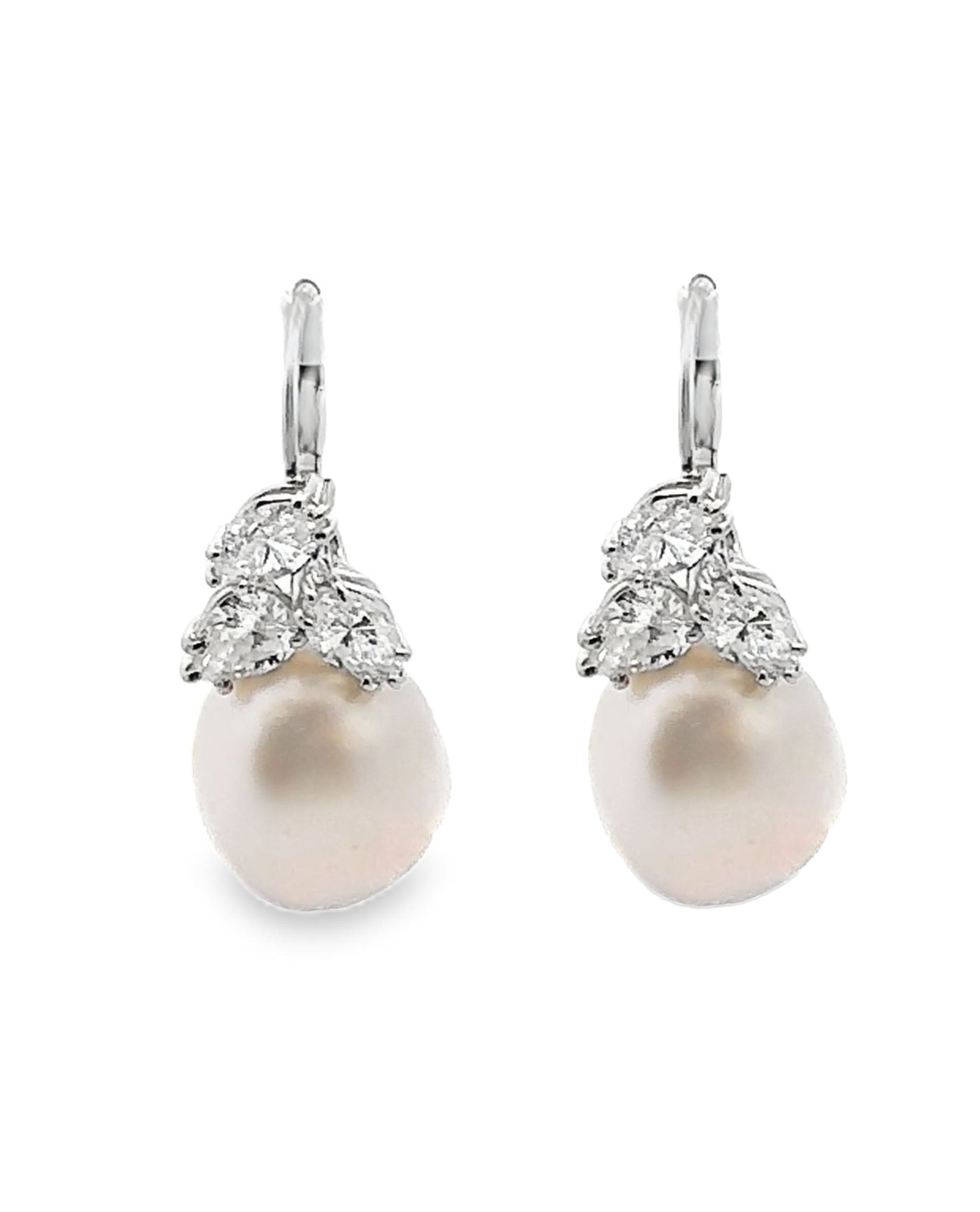 14K White Gold Pearl and Diamond Drop Earrings