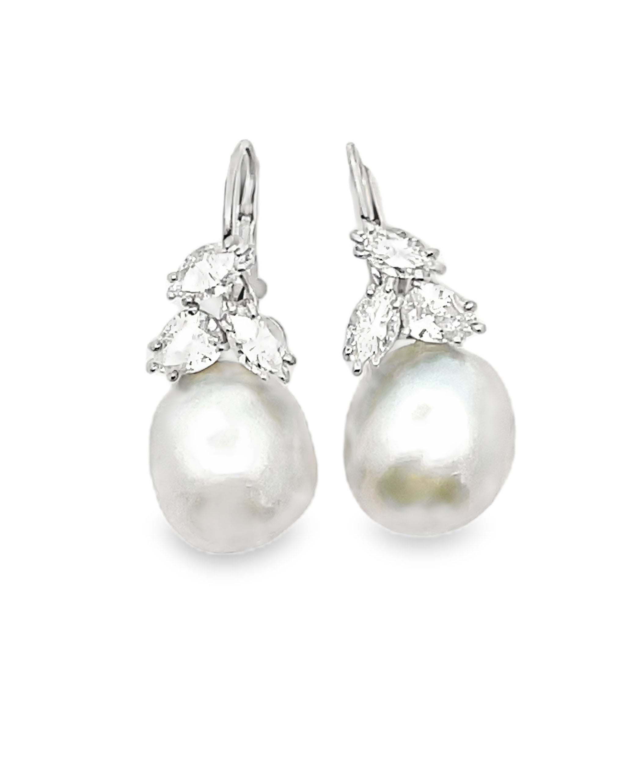14K White Gold Pearl and Diamond Drop Earrings