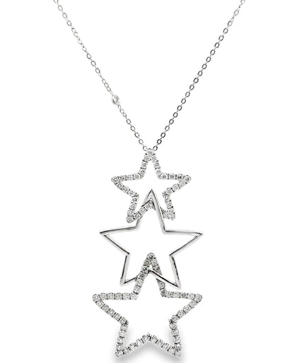 14K White Gold Three Star Diamond Necklace