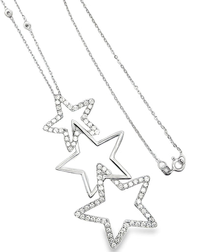 14K White Gold Three Star Diamond Necklace 2.40 Carats