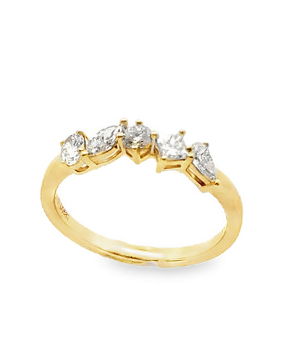 18K Yellow Gold Ring with Fancy Shaped Diamonds- Size 6.5