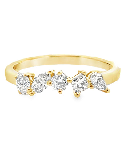 18K Yellow Gold Ring with Fancy Shaped Diamonds- Size 6.5
