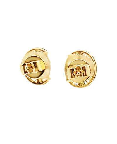 18K Yellow Gold Diamond and Emerald Stud Earrings with Pushbacks