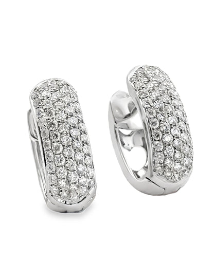 18K White Gold Oval Shaped Diamond Huggie Earrings