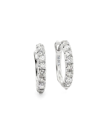 18K White Gold Small Diamond Hoop Earrings
