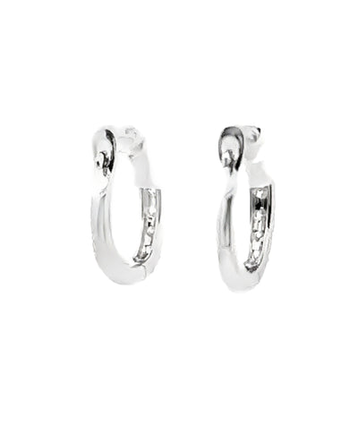18K White Gold Small Diamond Hoop Earrings