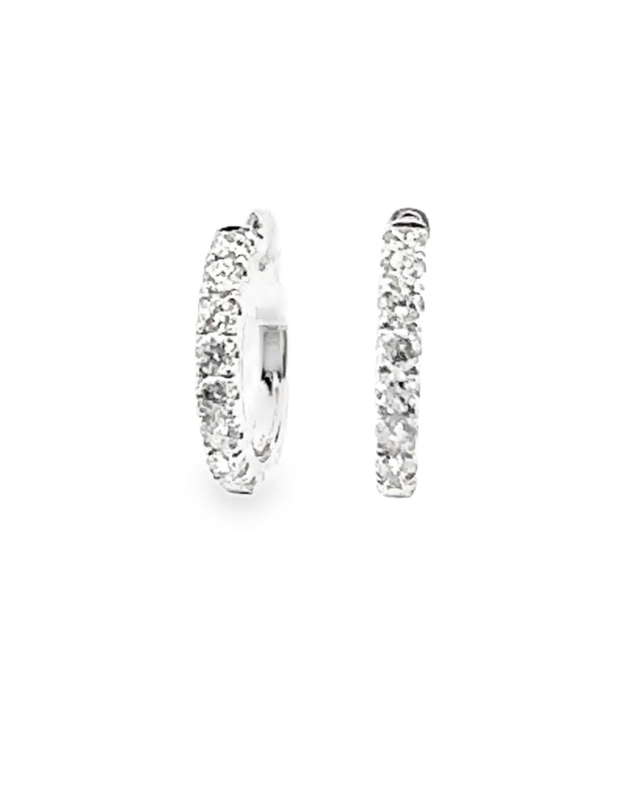 18K White Gold Small Diamond Hoop Earrings