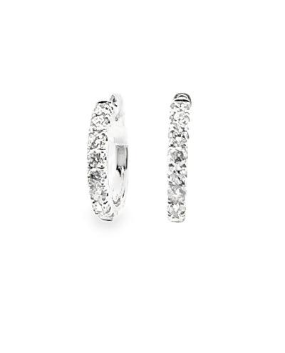 18K White Gold Small Diamond Hoop Earrings