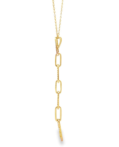 Y-Shaped 18K Yellow Gold Paperclip Chain Pendant Necklace with Diamonds 0.51 Carats