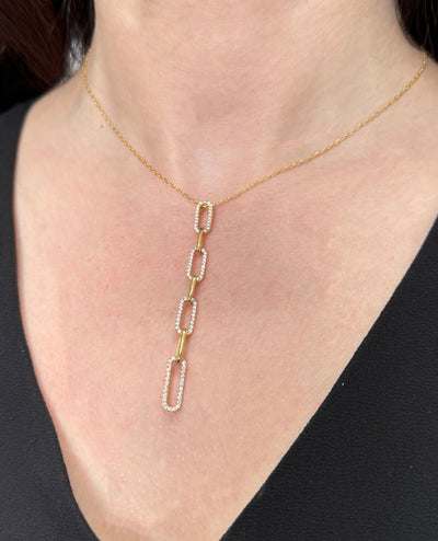 Y-Shaped 18K Yellow Gold Paperclip Chain Pendant Necklace with Diamonds 0.51 Carats
