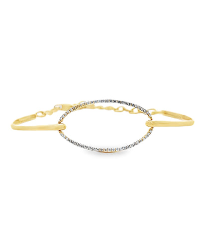 18K Yellow Gold Oval 0.39 Carat Diamond Bangle Bracelet with Adjustable Length