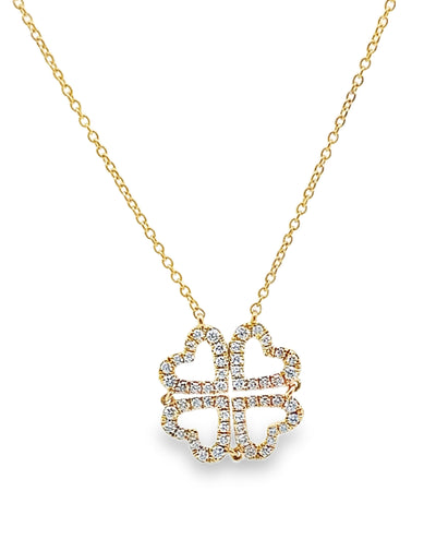 18K Yellow Gold Four Leaf Clover Convertible to Four Heart Diamond Necklace 0.38 Carats