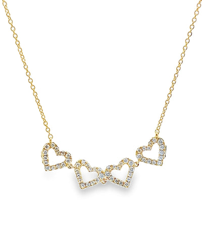 18K Yellow Gold Four Leaf Clover Convertible to Four Heart Diamond Necklace 0.38 Carats