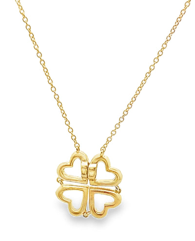 18K Yellow Gold Four Leaf Clover Convertible to Four Heart Diamond Necklace 0.38 Carats