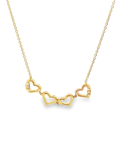 18K Yellow Gold Four Leaf Clover Convertible to Four Heart Diamond Necklace 0.38 Carats